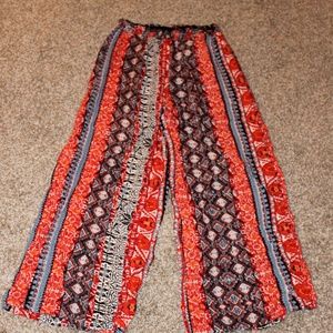 RED TRIBAL PRINT FLOWY PANTS